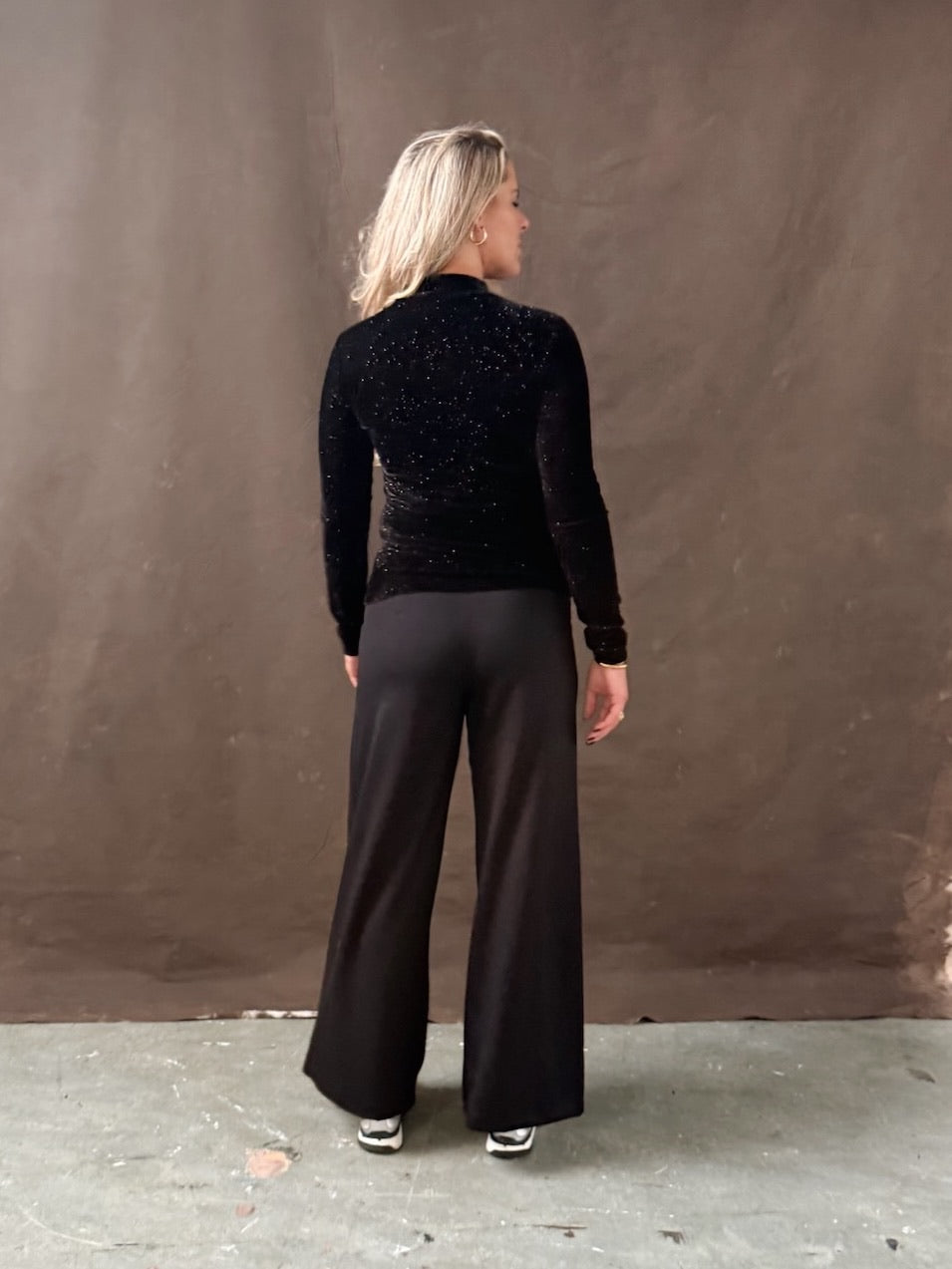 Vally velvet glitter top – Velvet coltop met zilver glitter