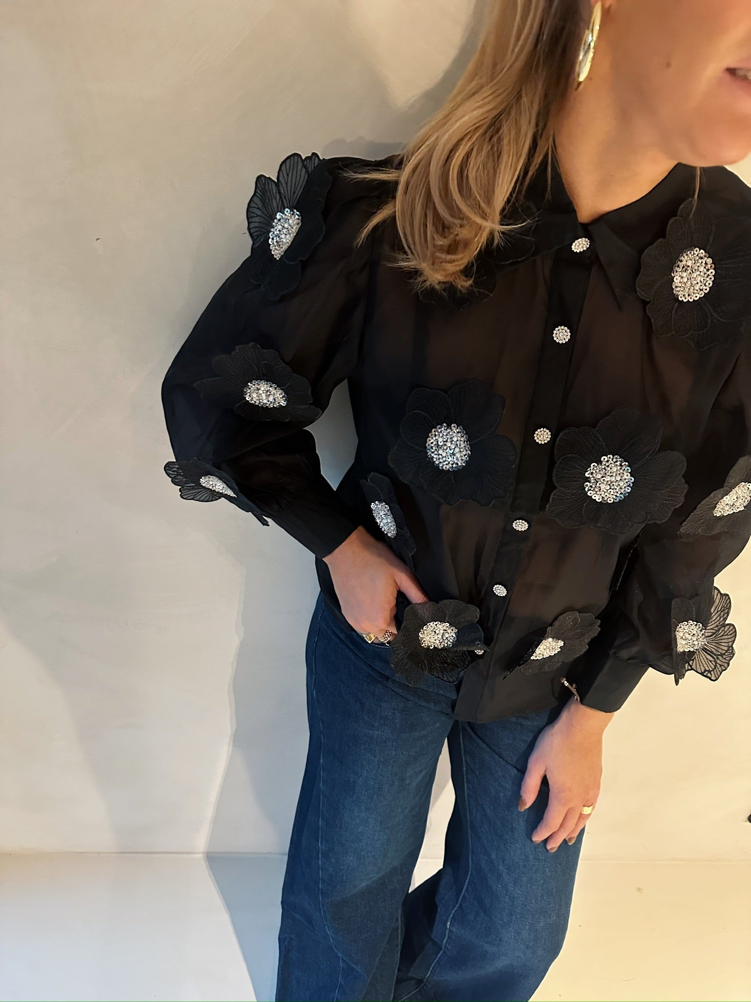 Flower blouse – See through blouse met glimmers