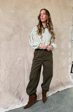 Sammy striped sweater beige/groen – Sporty gestreepte dames sweater