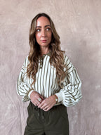 Sammy striped sweater beige/groen – Sporty gestreepte dames sweater