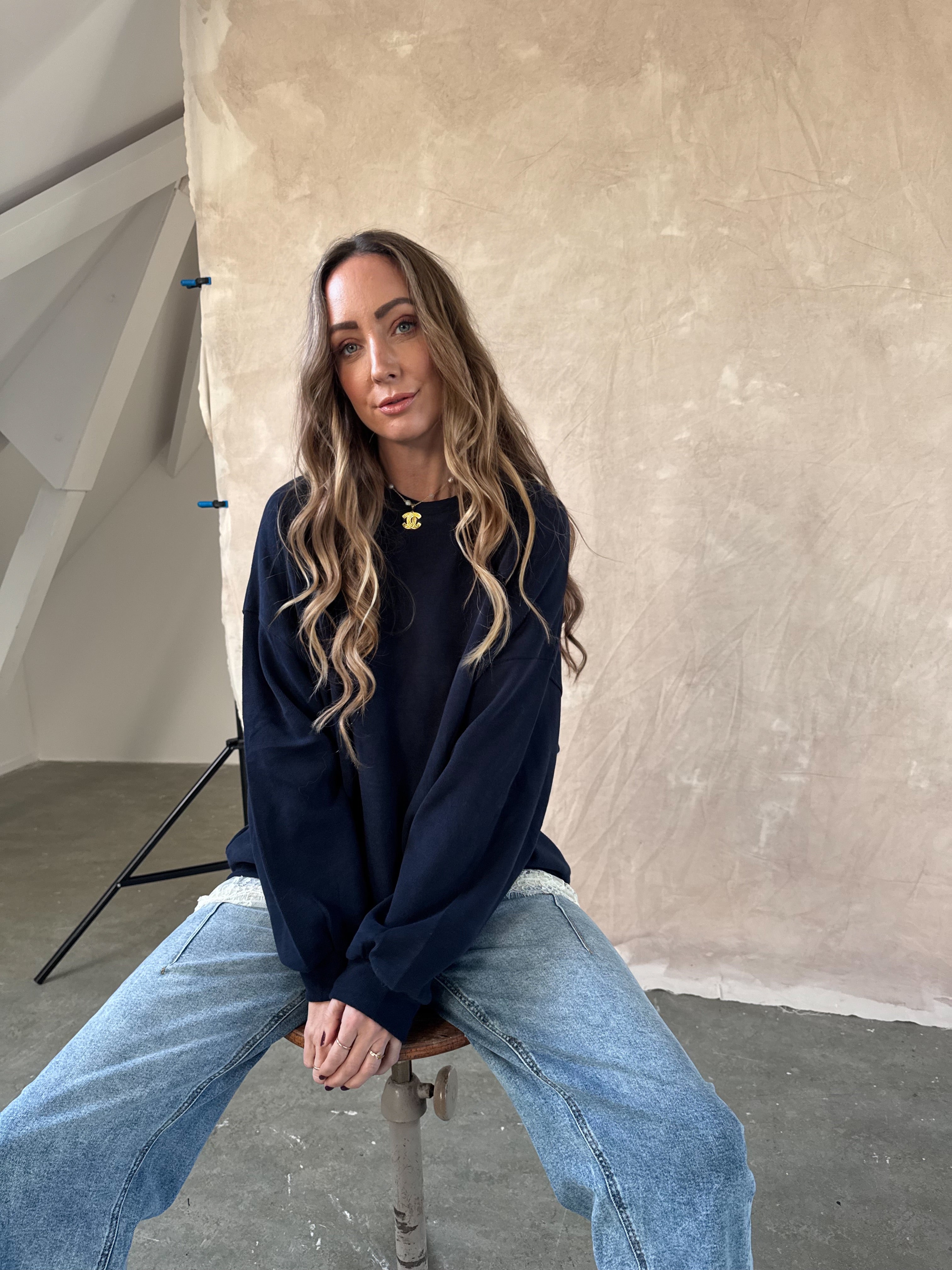 Sally sweater donkerblauw – Oversized zachte dames trui