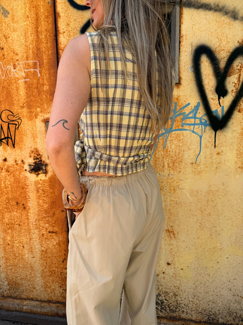 Ronny Checked Blouse – Geel Ruit Wikkelblouse