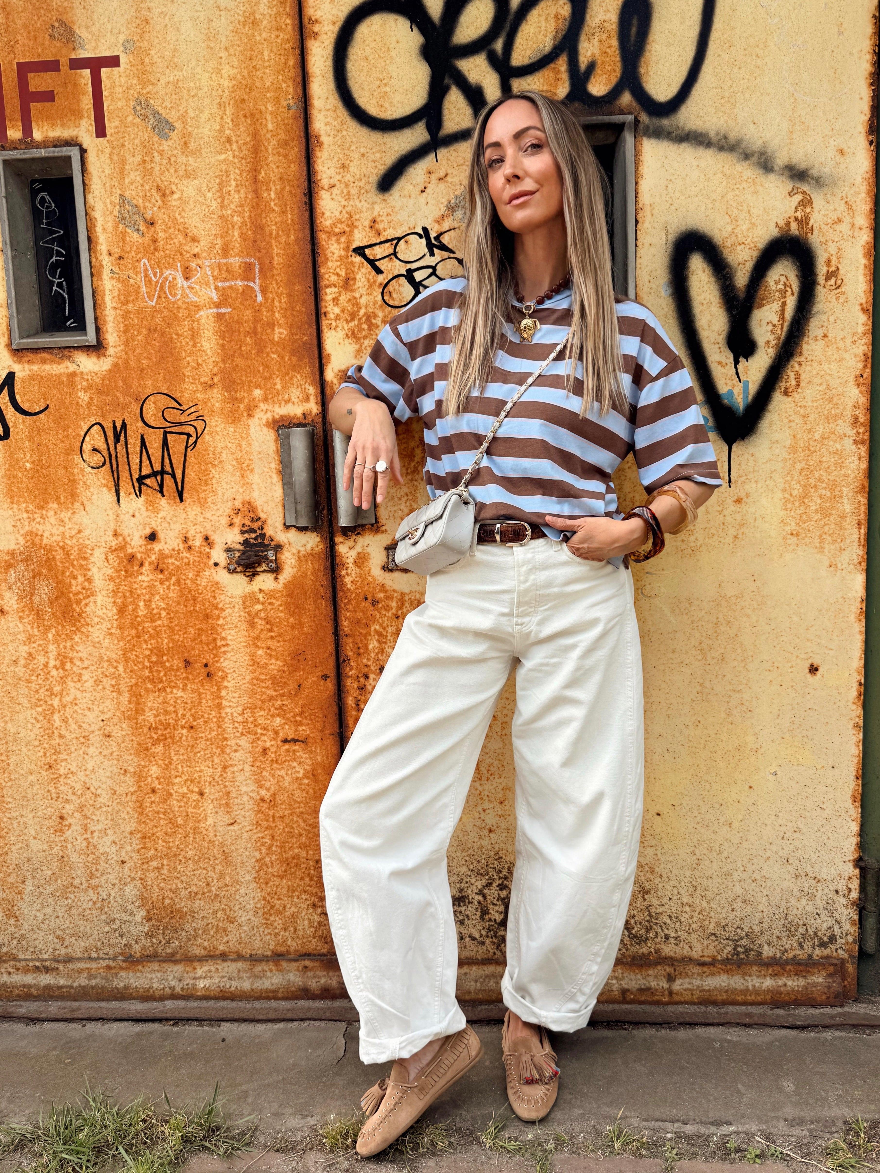 Simmy Tee Striped – Blauw/Bruin Wide Fit