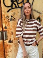 Simmy Tee Striped beige bruin – wide fit