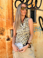 Ronny Checked Blouse – Geel Ruit Wikkelblouse