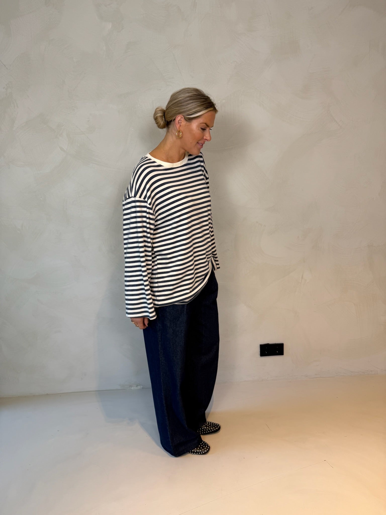 Anna striped longsleeve – Blauw wit streep – Oversized soft top
