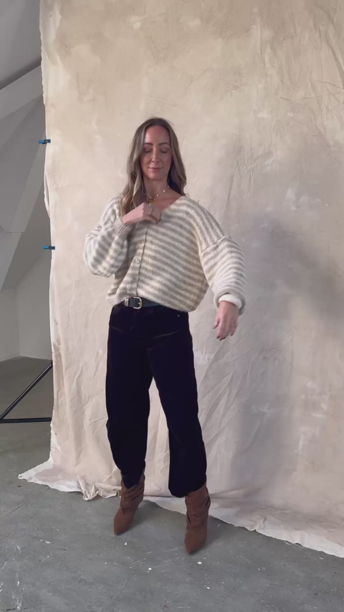 Sherry cardigan beige streep – Zacht gestreept dames vest