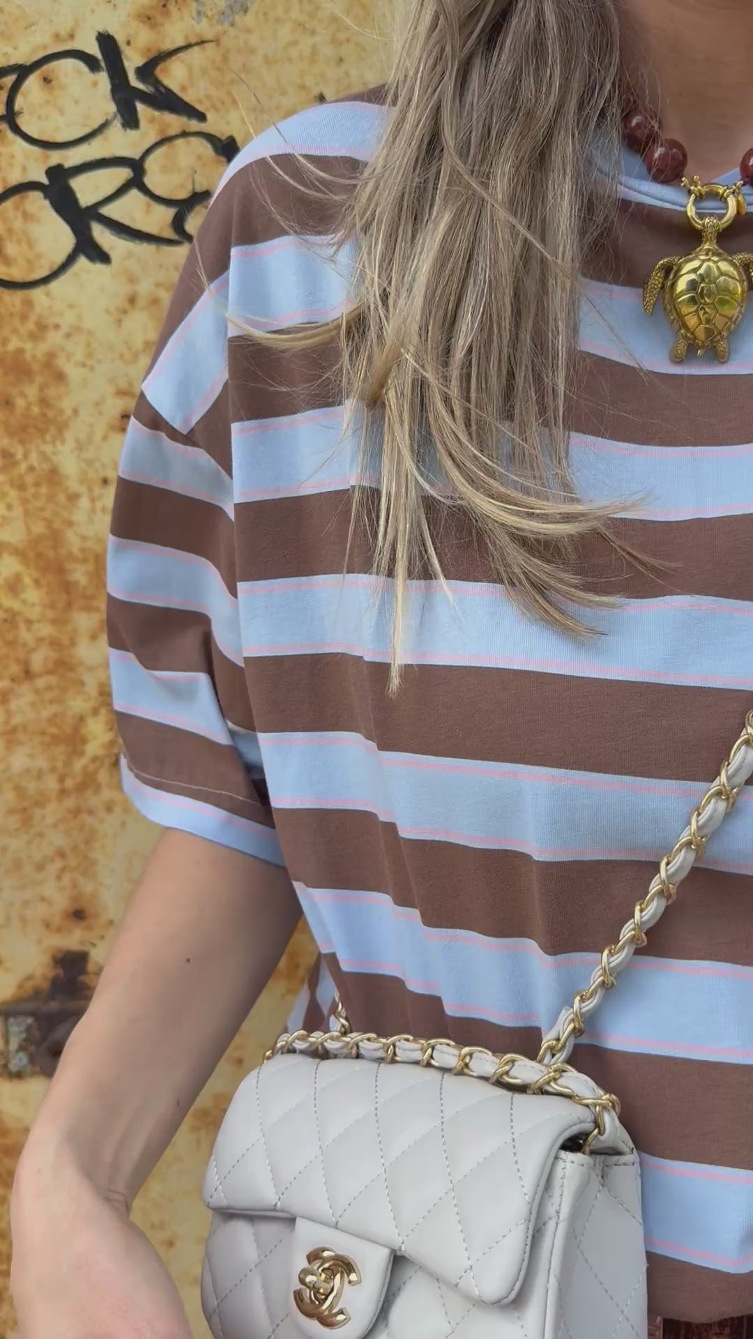 Simmy Tee Striped – Blauw/Bruin Wide Fit