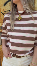 Simmy Tee Striped beige bruin – wide fit